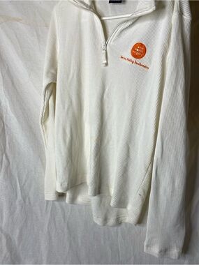 Charles River Apparel Cream Quarter-Zip Waffle Thermal with Orange Logo